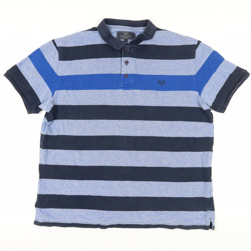 BHS Blue Striped Polo Shirt, Large, Short Sleeve