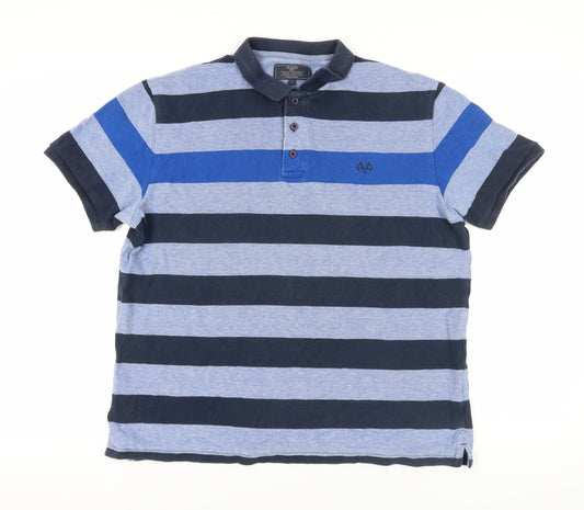 BHS Blue Striped Polo Shirt, Large, Short Sleeve