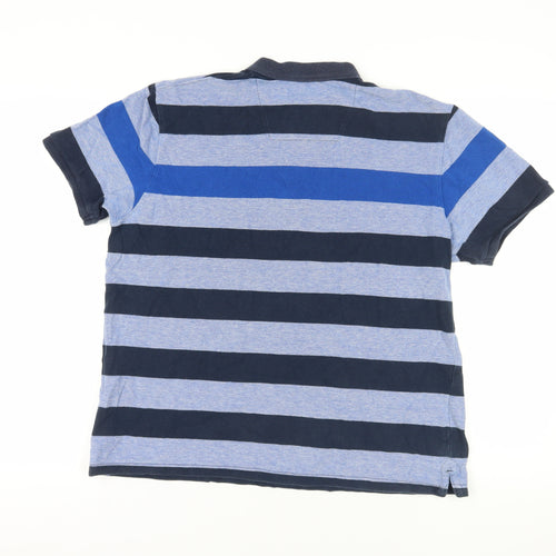 BHS Blue Striped Polo Shirt, Large, Short Sleeve