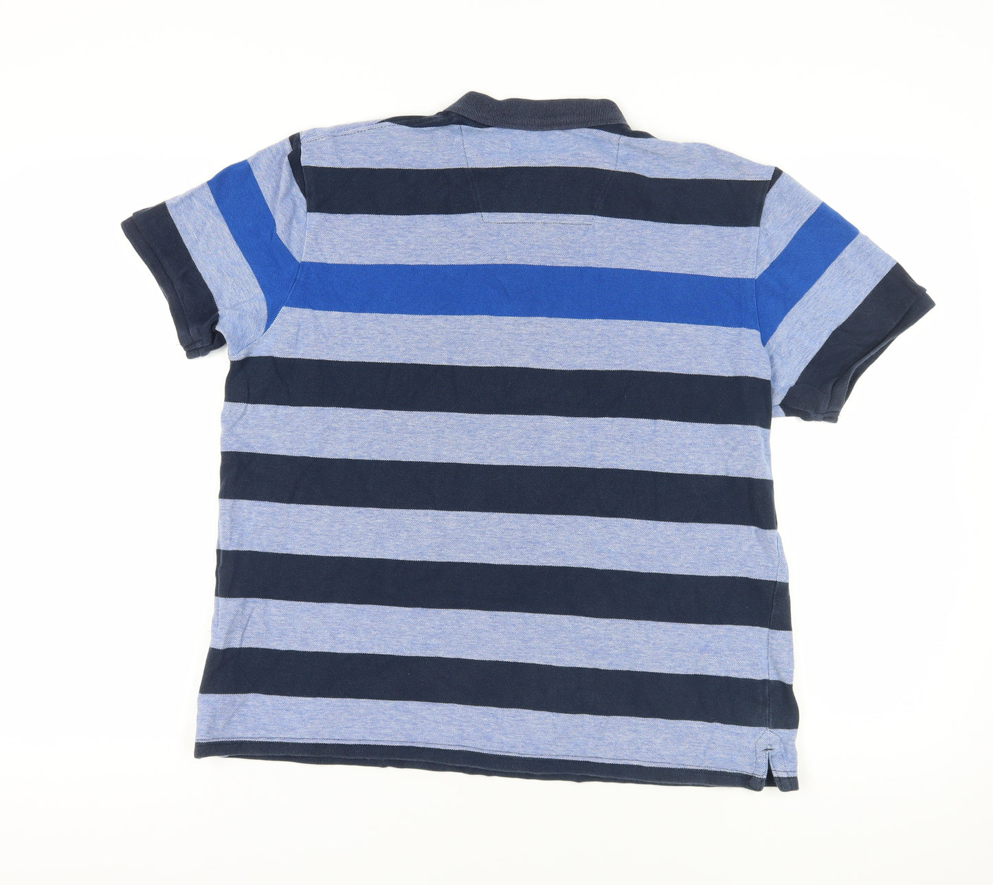 BHS Blue Striped Polo Shirt, Large, Short Sleeve