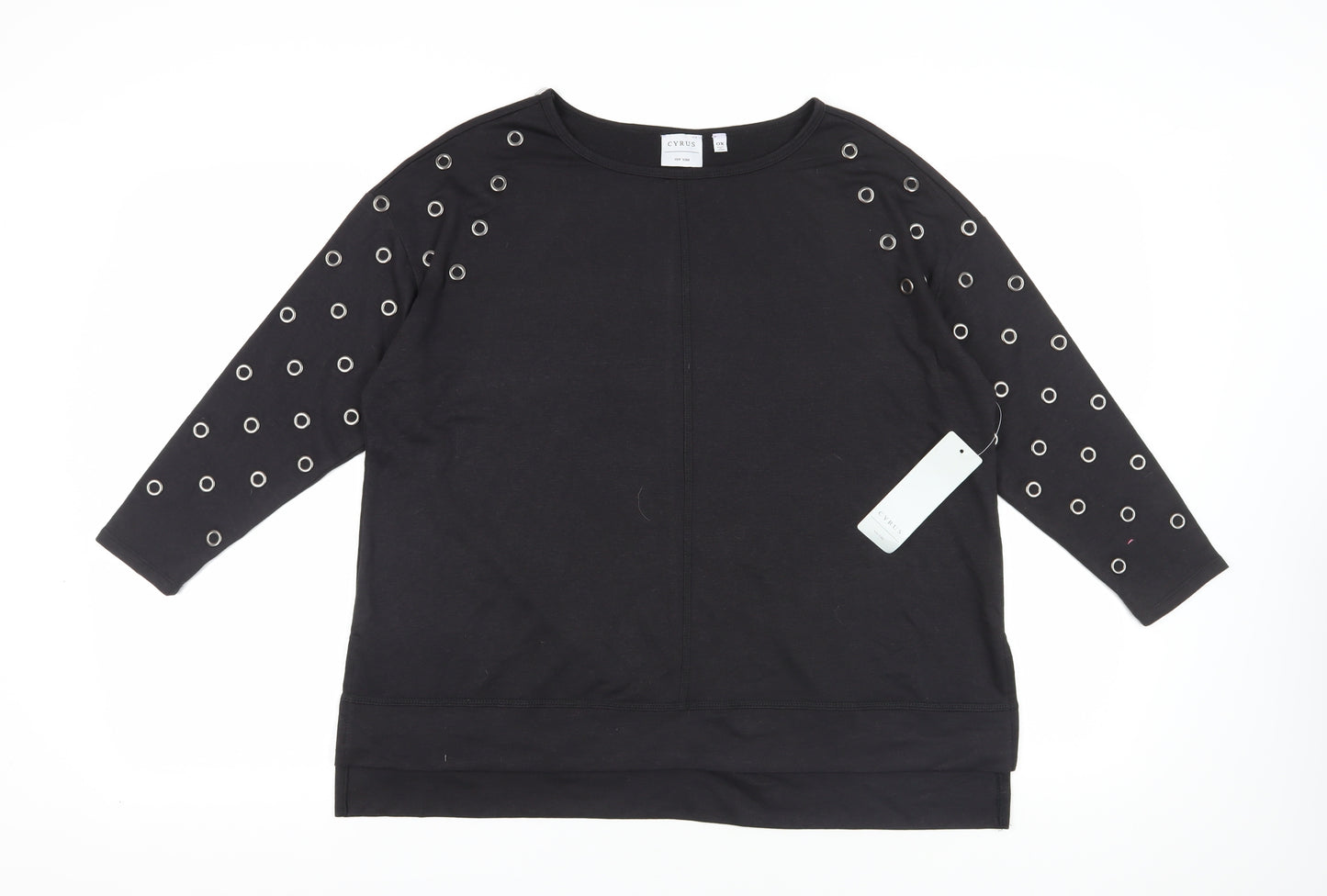 Cyrus Black 3/4 Sleeve Grommet T-Shirt, Size L