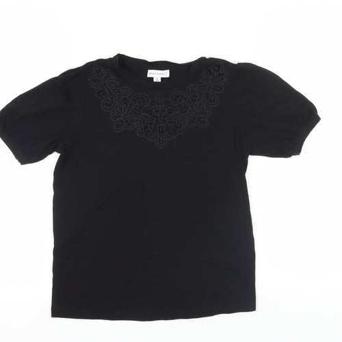 Warehouse Black Embroidered Cotton T-Shirt Size 6