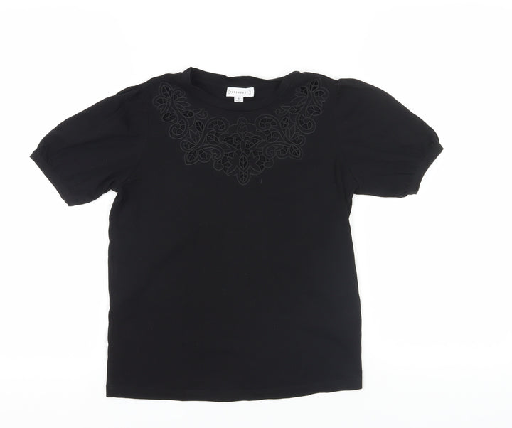 Warehouse Black Embroidered Cotton T-Shirt Size 6