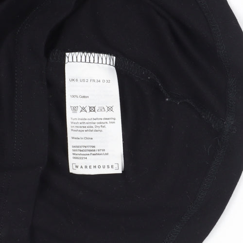 Warehouse Black Embroidered Cotton T-Shirt Size 6