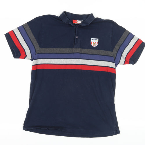 SAFCSTORE Blue Striped Polo Shirt L - Football Logo