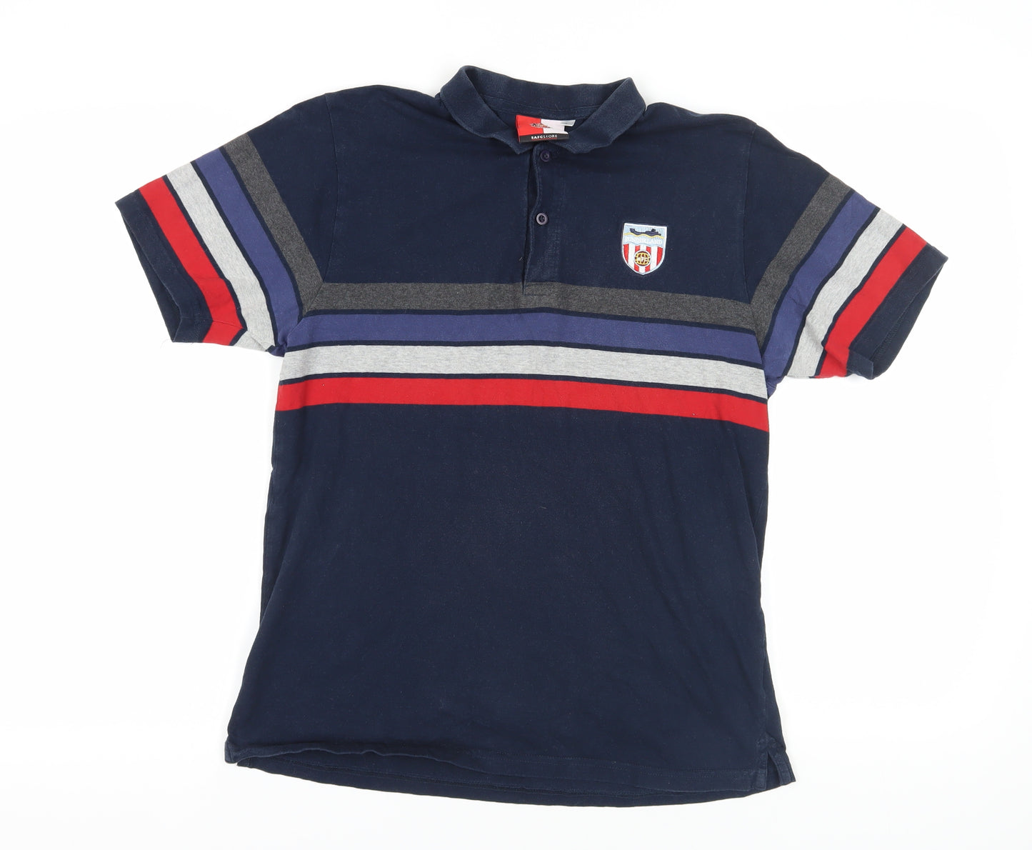 SAFCSTORE Blue Striped Polo Shirt L - Football Logo