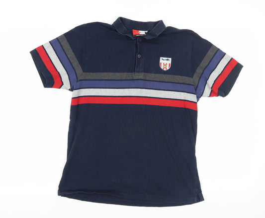 SAFCSTORE Blue Striped Polo Shirt L - Football Logo