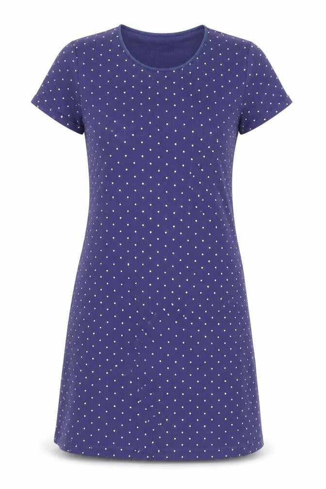 Front view of Lands' End Blue Polka Dot T-Shirt Dress S