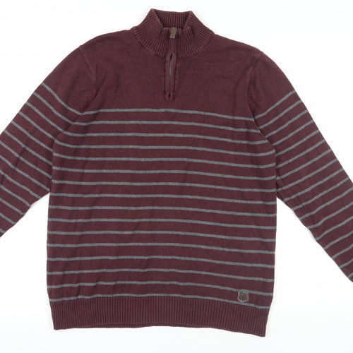 Marks & Spencer Burgundy Striped Cotton Jumper M