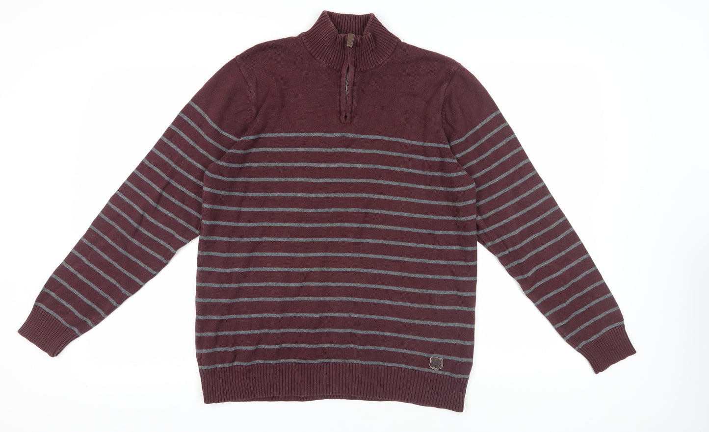 Marks & Spencer Burgundy Striped Cotton Jumper M