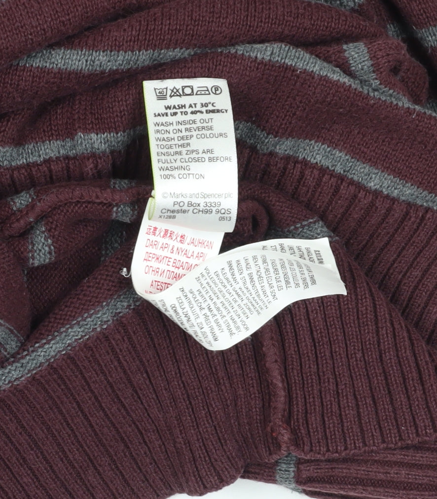 Marks & Spencer Burgundy Striped Cotton Jumper M