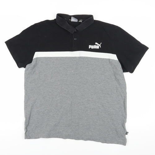 Puma Black Grey Colourblock Polo Shirt L