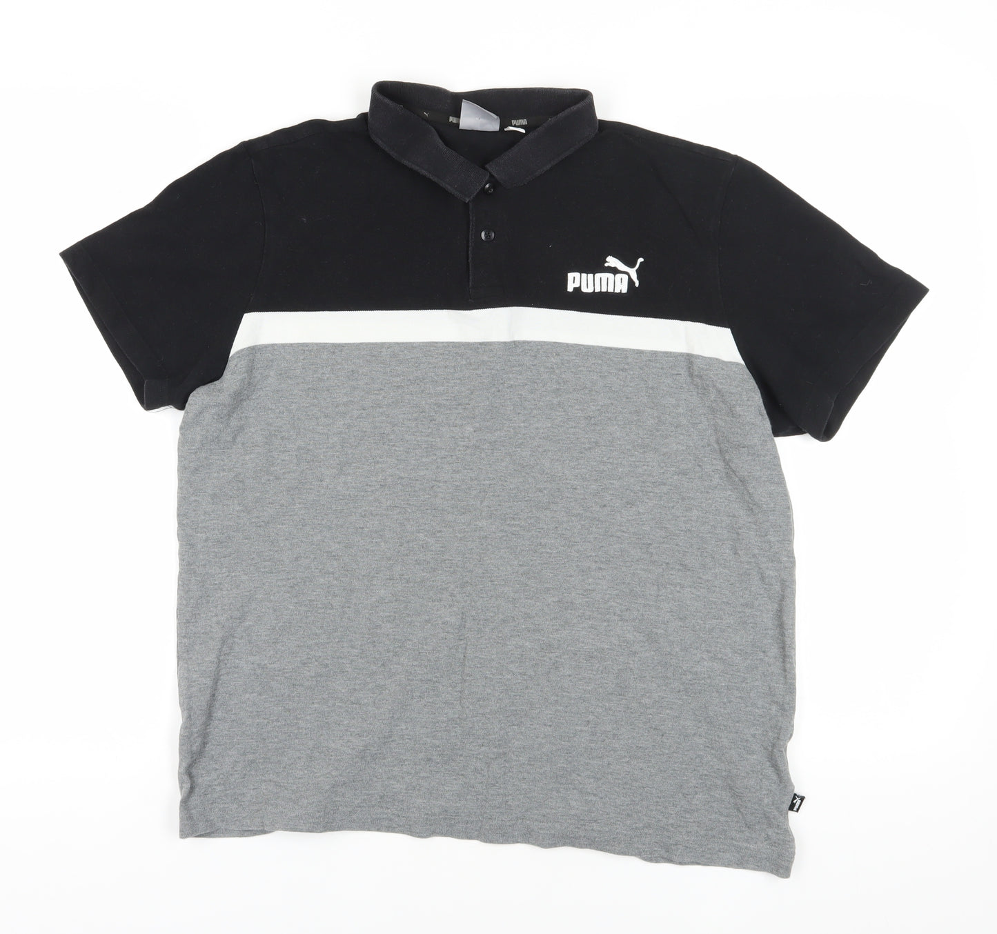 Puma Black Grey Colourblock Polo Shirt L