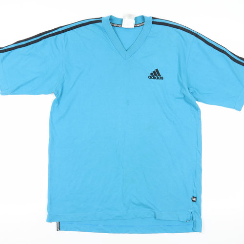 Adidas Blue V-Neck T-Shirt, Medium, Cotton Comfort
