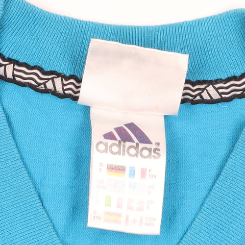 Adidas Blue V-Neck T-Shirt, Medium, Cotton Comfort