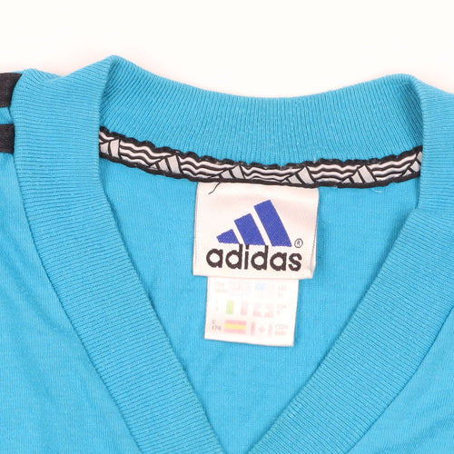 Adidas Blue V-Neck T-Shirt, Medium, Cotton Comfort