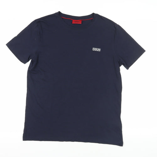 Hugo Boss Blue Cotton T-Shirt, Size S, Logo Accent