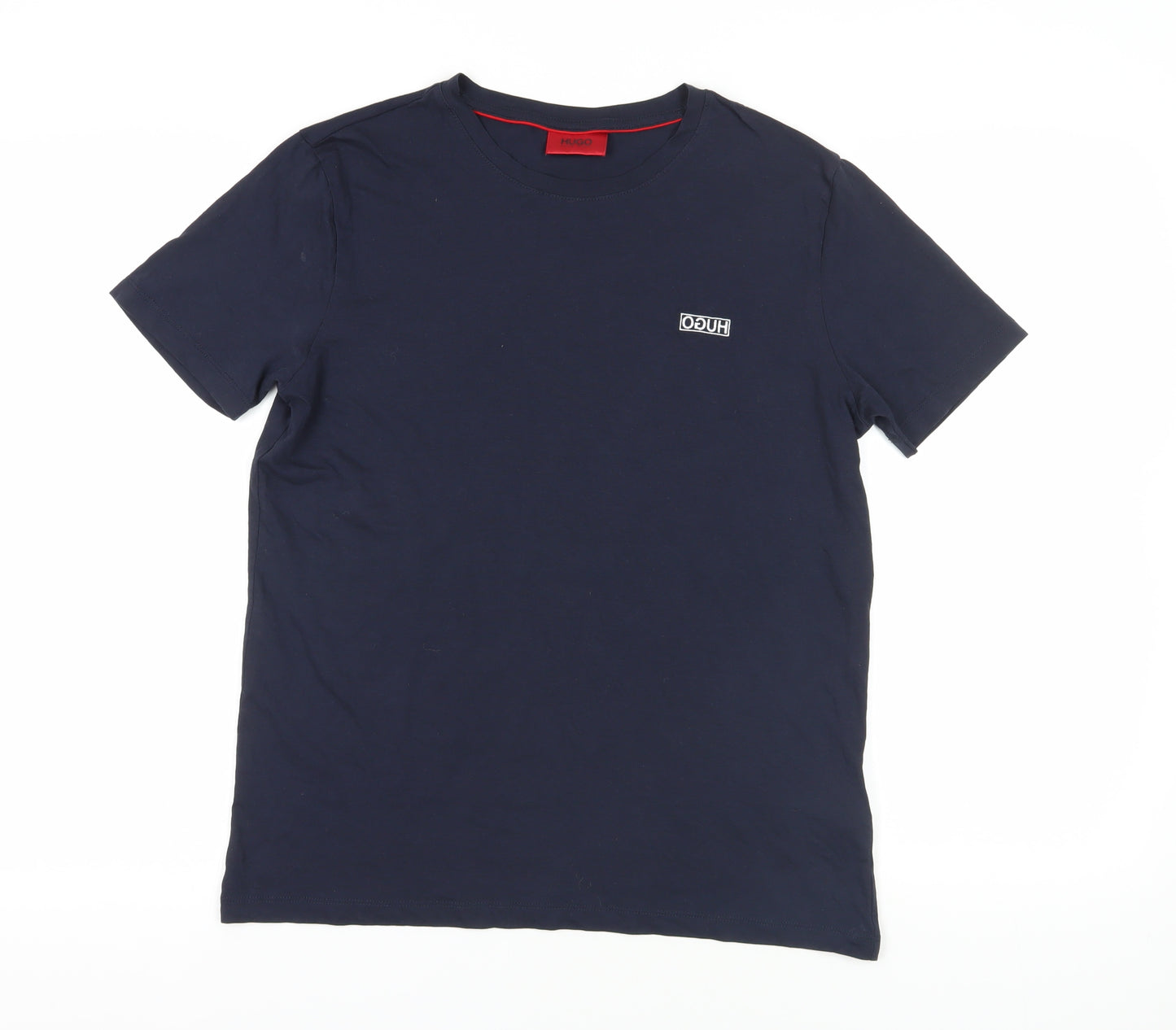 Hugo Boss Blue Cotton T-Shirt, Size S, Logo Accent