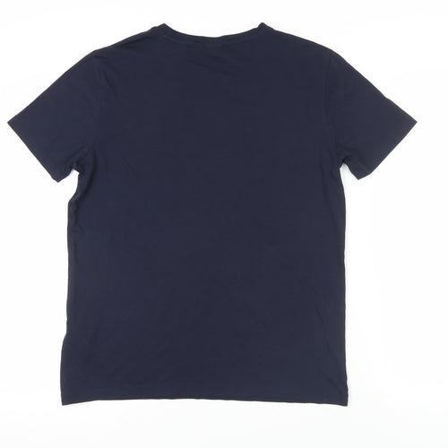 Hugo Boss Blue Cotton T-Shirt, Size S, Logo Accent