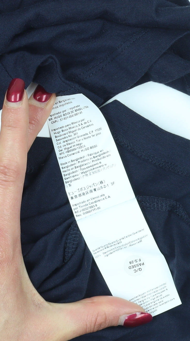 Hugo Boss Blue Cotton T-Shirt, Size S, Logo Accent