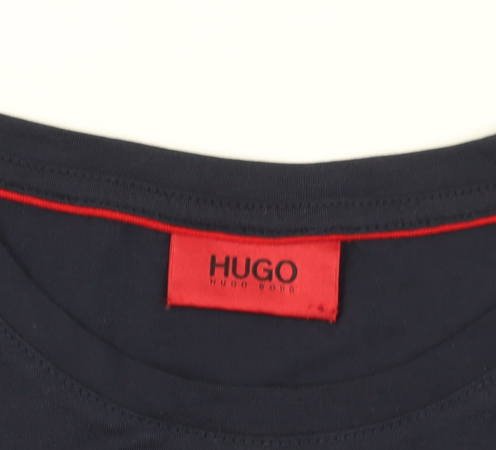 Hugo Boss Blue Cotton T-Shirt, Size S, Logo Accent