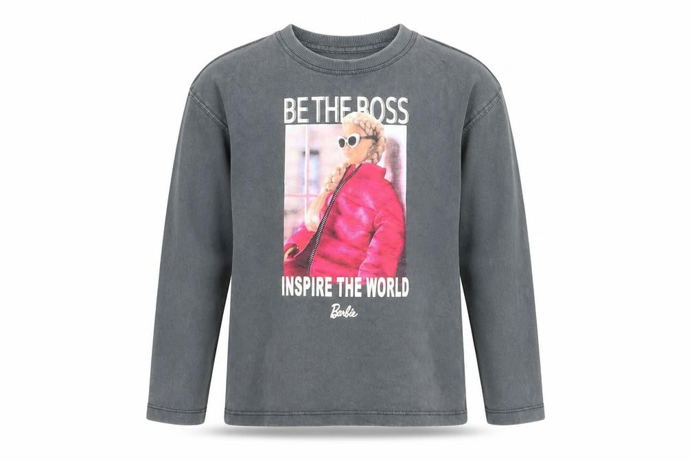 Zara Grey Barbie Graphic Long Sleeve T-Shirt 6-7 Years