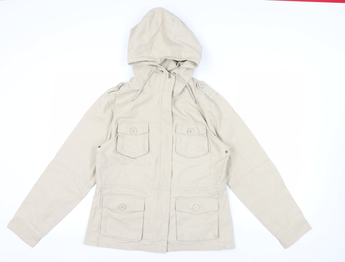 Alibi Beige Hooded Parka Jacket Size 14