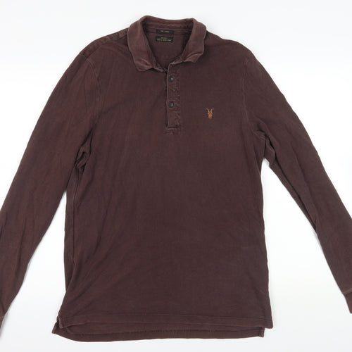 AllSaints Brown Long Sleeve Polo Shirt