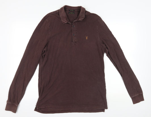 AllSaints Brown Long Sleeve Polo Shirt