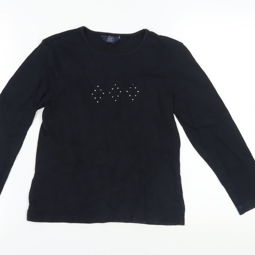 Casual Club Black Studded Long Sleeve T-Shirt, Size 12