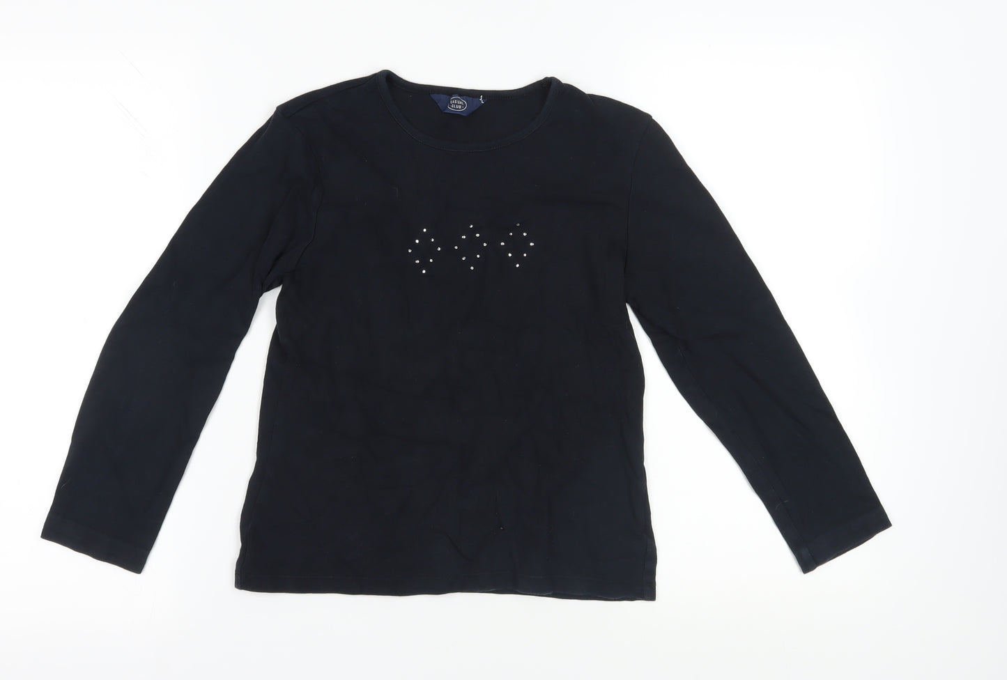 Casual Club Black Studded Long Sleeve T-Shirt, Size 12