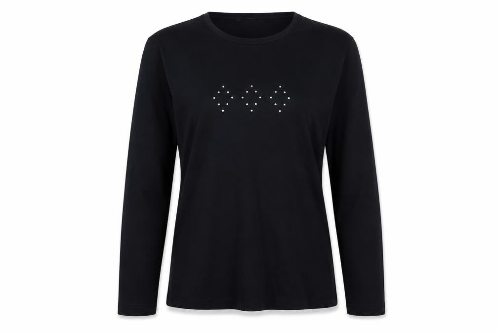 Casual Club Black Studded Long Sleeve T-Shirt, Size 12