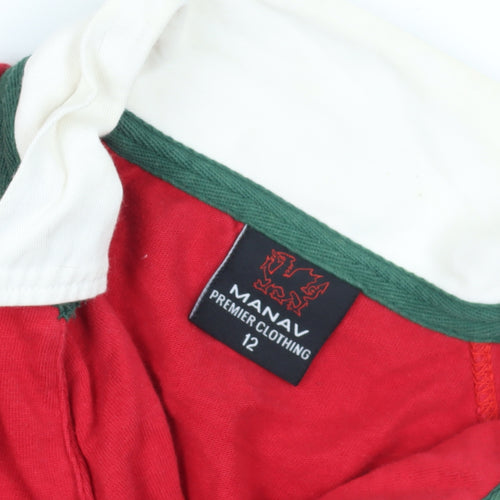 Manav Red Sports Polo Shirt, Size 12, Cotton, Unisex