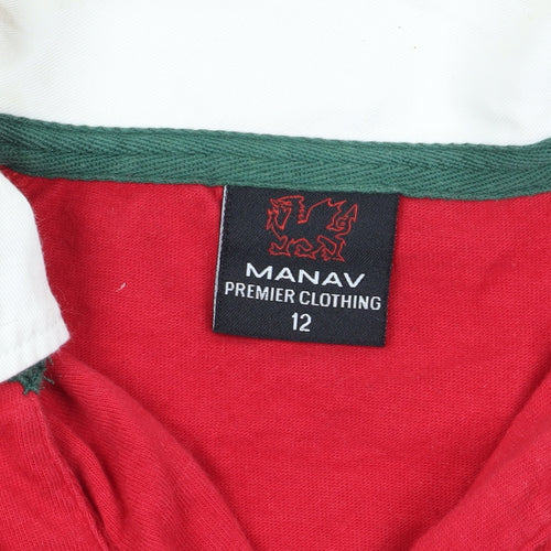 Manav Red Sports Polo Shirt, Size 12, Cotton, Unisex