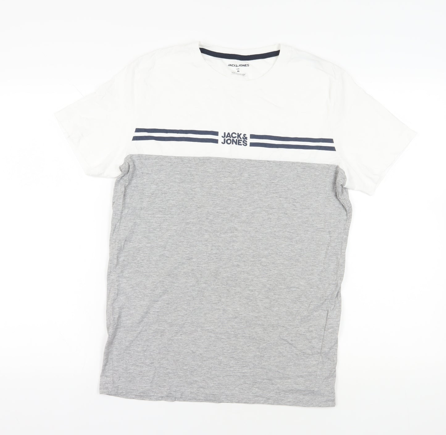 Jack & Jones White Grey Striped T-Shirt - Men's Medium