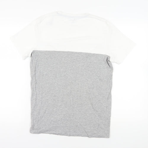 Jack & Jones White Grey Striped T-Shirt - Men's Medium