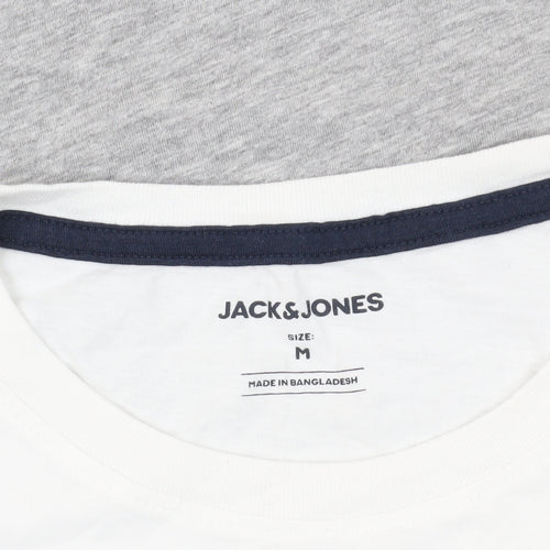 Jack & Jones White Grey Striped T-Shirt - Men's Medium