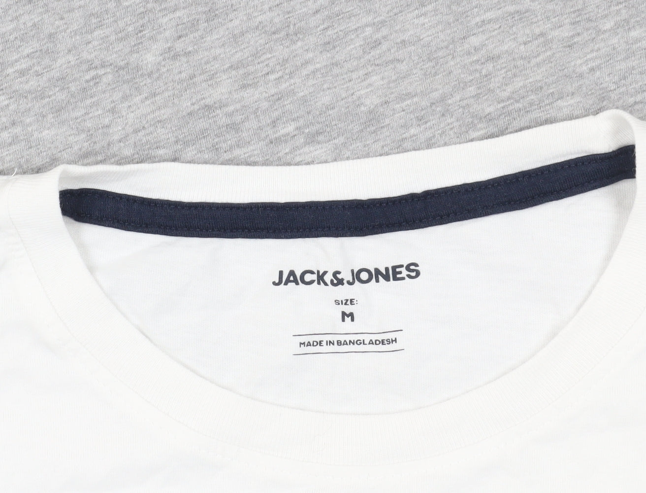 Jack & Jones White Grey Striped T-Shirt - Men's Medium