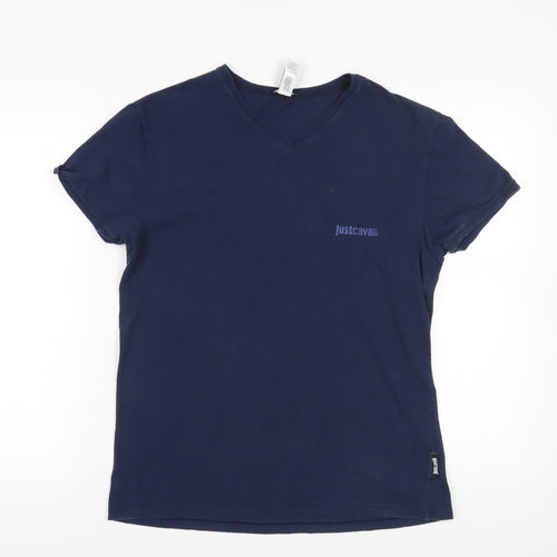 Just Cavalli Blue V-Neck T-Shirt, 3XL