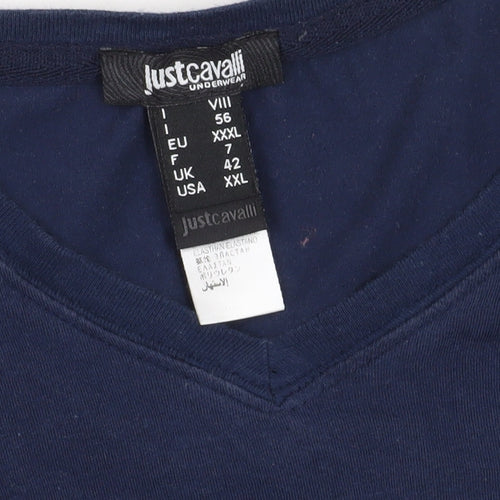 Just Cavalli Blue V-Neck T-Shirt, 3XL