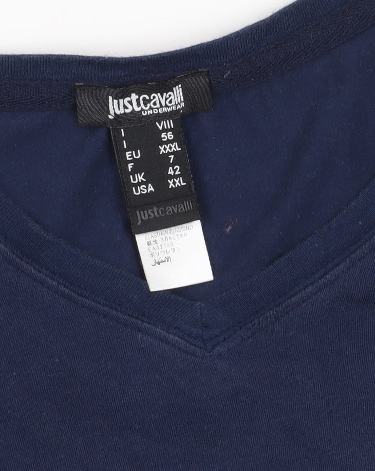 Just Cavalli Blue V-Neck T-Shirt, 3XL