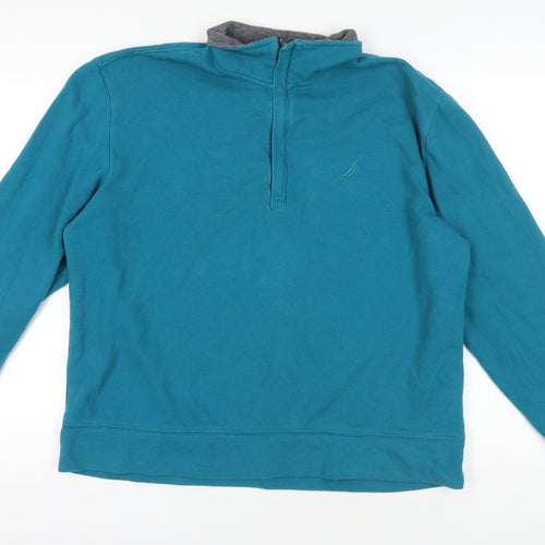 Nautica Blue 1/4 Zip Sweatshirt - Men's L, Logo Accent