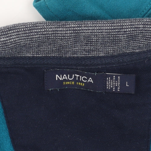 Nautica Blue 1/4 Zip Sweatshirt - Men's L, Logo Accent