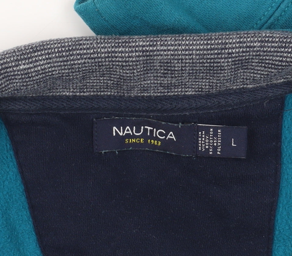 Nautica Blue 1/4 Zip Sweatshirt - Men's L, Logo Accent