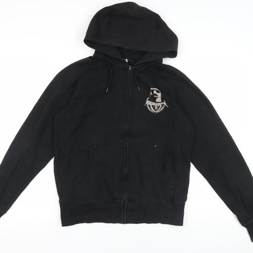 Black Graphic Print Full Zip Hoodie Size M