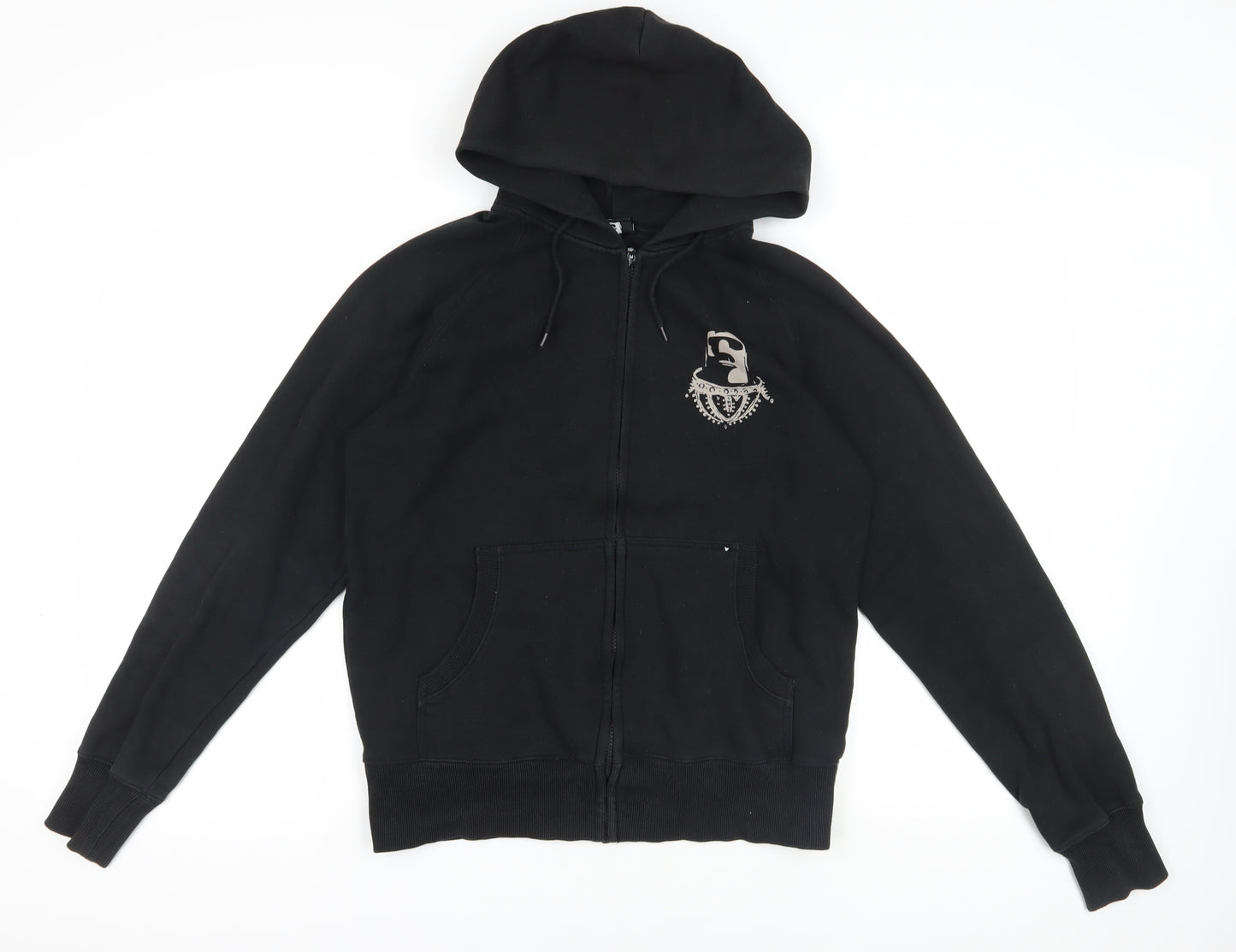 Black Graphic Print Full Zip Hoodie Size M