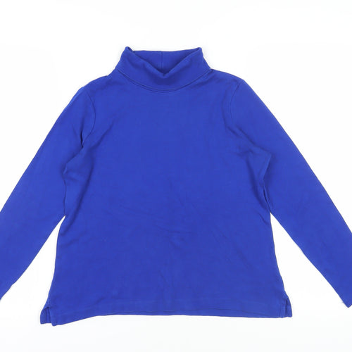 Lands' End Blue Cotton Roll Neck Long Sleeve T-Shirt S