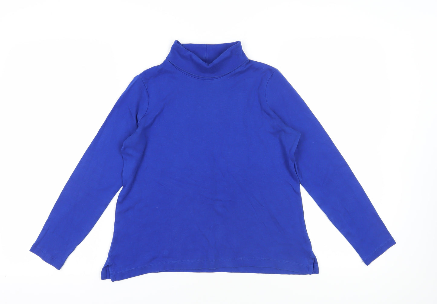 Lands' End Blue Cotton Roll Neck Long Sleeve T-Shirt S
