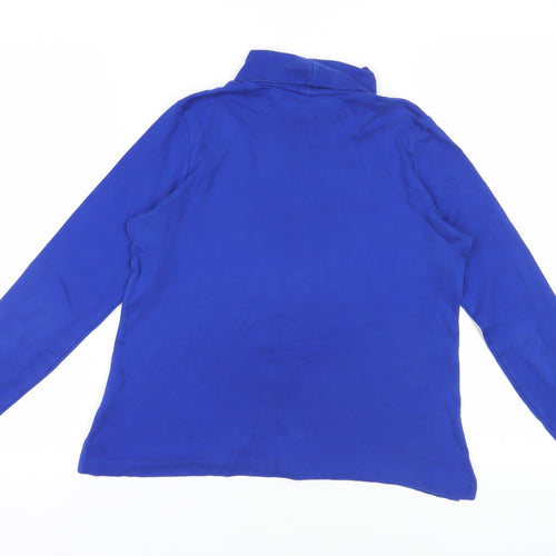 Lands' End Blue Cotton Roll Neck Long Sleeve T-Shirt S