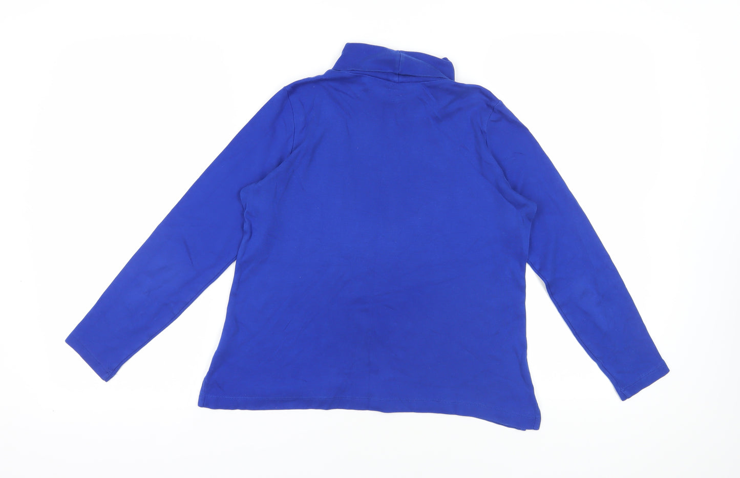 Lands' End Blue Cotton Roll Neck Long Sleeve T-Shirt S